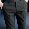 1pc Men’S Classic Striped Dress Pants, Polyester Slim Fit Business Casual Trousers with Zipper, Slight Stretch Woven Fabric, Regular Length Skinny Pants for Fallu002FWinter