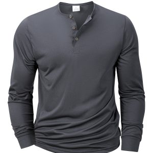 8pcs Men's Korean-Style V-Neck Button-Front Long Sleeve Shirts - Soft Knit-like Layered Collar, Multi-Color Solid Button-Up Tops (Beigeu002FBurgundyu002FNavyu002FBlacku002FWhiteu002FGreenu002FBrownu002FTan) for Casual, Outdoor & Casual Attire - Machine Washable