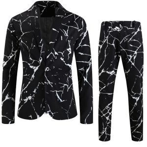 Fashionable Casual Suit Set 2pcs with Digital Print, Lapel Collar, Non-Stretch Fabric, Regular Fit, Pockets, All-Season Party Wear, Allseason Attire|Modern Casual Wear|Digital Print Jacket