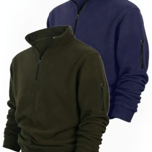 2pcs Men's Double-Sided Fleece Half-Zip Henley Shirt, Versatile Top, Everyday Outfit, Solid Color, Halfzip Design, Comfortable Fabric, Cozy Texture, Pullover Style, Zipup Shirt, Office Casual, Outdoor Wear