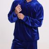 Men’s 2pcs Sets, Solid Velour Long Sleeve Hoodie And Drawstring Long Pants Set, Casual Stretchy Outfits for Fall And Winter