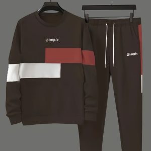 Men's Casual Two-piece Set, Contrasting Long Sleeved Sweatshirt And Drawstring Pants, Breathable And Comfortable