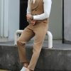 Men’S Elegant Solid Color Business Suit Vest Set – Beige, Polyester, Button-Up Front, Sleeveless, All-Season Wear, Perfect for Office or Professional Events, Professional Attire|Sleek Suit|Polyester Fabric