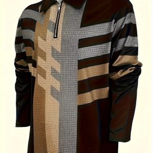 Geometric Pattern 3D Printing Men'S Fashionable Long Sleeved Button Outdoor Street Casual Polo Shirt