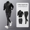 3-Piece Men’s Quick-Dry Sportswear Set, Including New Henley T-Shirt Long Sleeve Top, Pocket Zipper Drawstring Shorts, and High-Elasticity Leggings – Polyesteru002FSpandex Blend, Suitable for Outdoor Leisure, Running, Fitness, Basketball, and Training