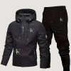 Men’S Casual Outdoor Jacket & Pants Set – Softshell Zip-Up Hoodie with