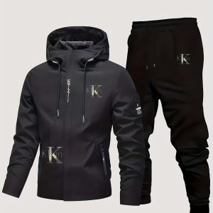 Men'S Casual Outdoor Jacket & Pants Set - Softshell Zip-Up Hoodie with