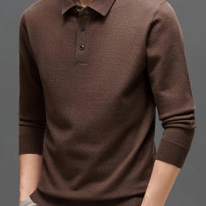 Men's Winter Warm Wool Blend Shirt - Burgundy Collar Button-Front Sweater Jacket, Long Sleeve Solid Color Casual & Formal Wear, Hand Washable Pullover Sweater Coat