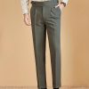 Men’S Casual Business Suit Pants, Mid-Waist Naples Trousers with Button Detail, Regular Fit, 80% Polyester 16% Viscose 4% Spandex, Slight Stretch, Solid Color, Woven Fabric, 300gu002Fm, for Fallu002FWinter Season