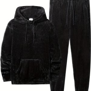 2pcs Men'S Plush Hoodie and Pants Set - Soft, Warm, Comfortable Fallu002FWinter Sweatshirt with Pockets, Solid Color, Regular Fit, Long Sleeve, Ideal for Indoor and Outdoor Wear, Cozy Clothing|Minimalist Style|Soft Texture, Sweater Hoodie