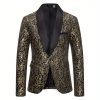 Men’S Stylish Blue Jacquard Blazer – Casual Single-Breasted with Shawl Collar, Long Sleeves, and Side Pockets for Fallu002FWinter, Casual Attire, Winter Outerwear, Sophisticated Tailoring