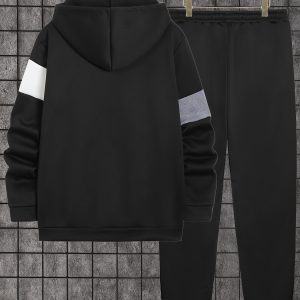 2pcs Set Men's Autumn and Winter Printed Zipper Long Sleeve Sweatshirt and Long Sweatpants Suit