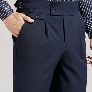 Men'S Casual Cropped Suit Pants, Solid Color, Polyester 68%, Viscose 28%, Spandex 4%, Regular Fit, Mid Waist, Woven Fabric with Slight Stretch, Springu002FFall Work Style, 270gu002Fm - Naples Collection