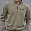 2pcs Men’s Retro Half-Zip Henley Sweaters with Embroidered Logo, Stand Collar & Metal Zippers – Light Beige & Black, Machine Washable Long Sleeve Pullovers for Autumnu002FWinter, Autumn Fashion, Vintage Style, Quality Stitching, Zipup Top, Mature Style