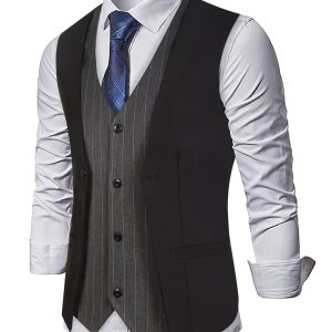 Men's Two-Piece Vest Suit with Contrast Stitching Design, Trendy and Fashionable Vest and Trousers Set