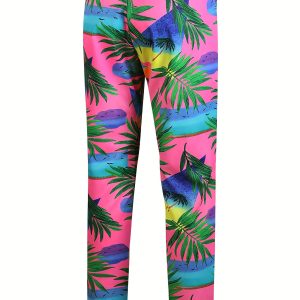 Fashionable Casual Suit Set 2pcs with Digital Print, Polyester Fabric, Long Sleeve, Lapel Collar, Regular Fit, All-Season Wear, Pockets, for Men