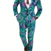 Fashionable Casual Suit Set 2pcs with Digital Print, Polyester, Regular Fit, Lapel Collar, Pockets, All-Season Wear, for Men