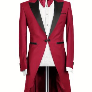 Men'S Elegant Black Tuxedo Suit Jacket - Long Sleeve, Notch Lapel, Solid Color, Regular Fit for Weddings, Prom, and Formal Events, Prom Attire, Classic Tuxedo Style, Sophisticated Tailoring