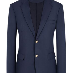 Men'S Navy Blue Business Casual Blazer - Solid Color Notch Lapel Single-Breasted Jacket with Double-Breasted Closure, Regular Fit All-Season Wedding & Formal Attire for Office, Events, and Casual Attire, Wedding Attire, Sophisticated Style, Nonstretch Fabric