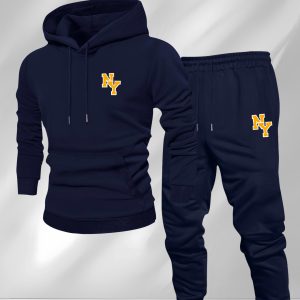 Men'S Casual Loose-Fit Hoodie and Sweatpants Set - Trendy Geometric Pattern, Long Sleeve, Zip-Up Hoodie with 